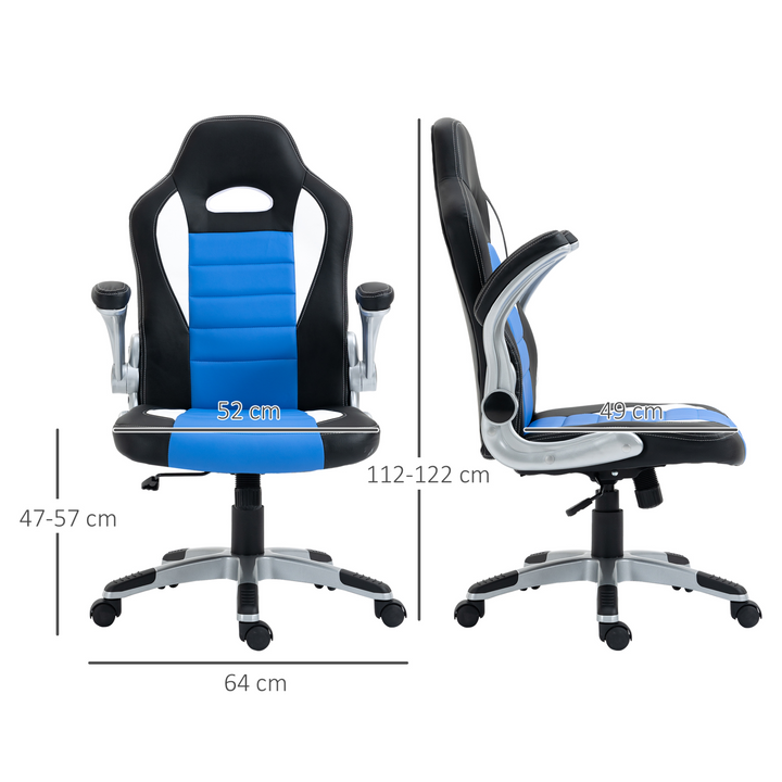 Ergonomic PU Leather Gaming Desk Chair with Tilt Function and Flip-Up Armrests (Blue) - Adjustable Height, 360° Swivel, Padded Comfort for Long Gaming Sessions - Premium  from Home Treasures - Just £139.99! Shop now at Home Treasures