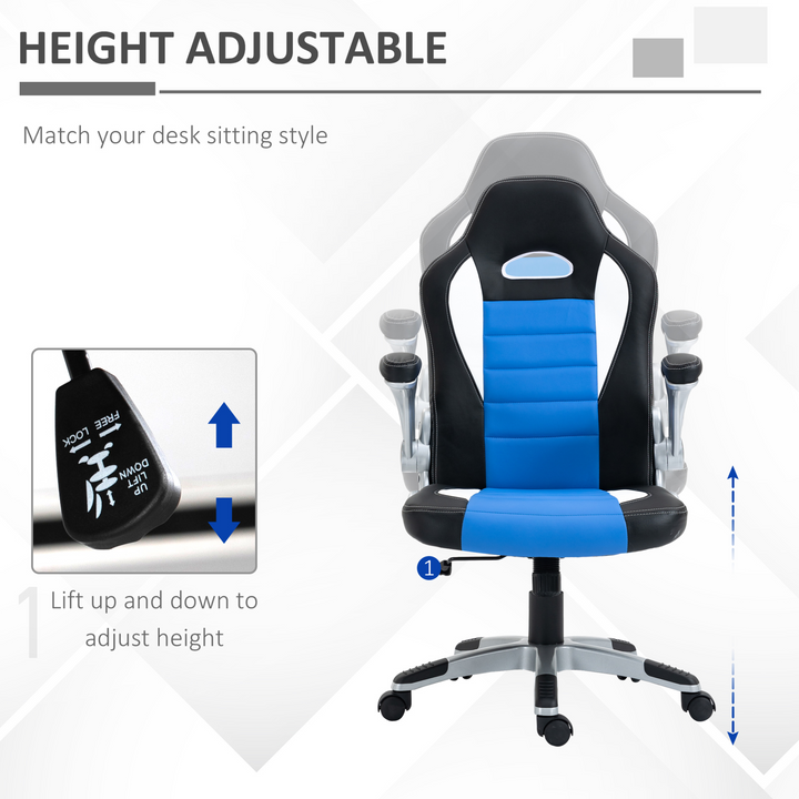 Ergonomic PU Leather Gaming Desk Chair with Tilt Function and Flip-Up Armrests (Blue) - Adjustable Height, 360° Swivel, Padded Comfort for Long Gaming Sessions - Premium  from Home Treasures - Just £139.99! Shop now at Home Treasures