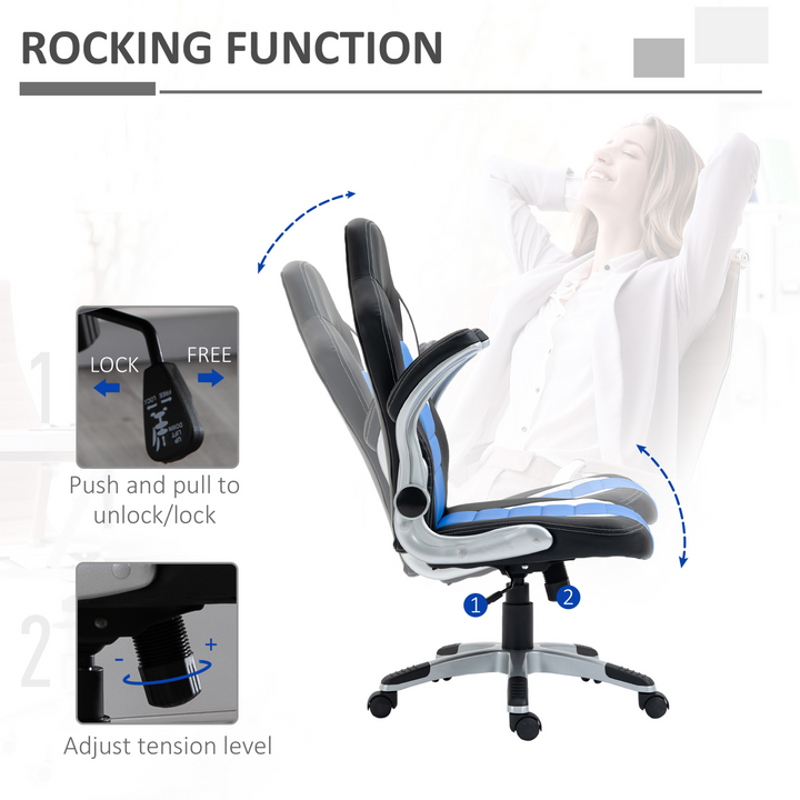 Ergonomic PU Leather Gaming Desk Chair with Tilt Function and Flip-Up Armrests (Blue) - Adjustable Height, 360° Swivel, Padded Comfort for Long Gaming Sessions - Premium  from Home Treasures - Just £139.99! Shop now at Home Treasures