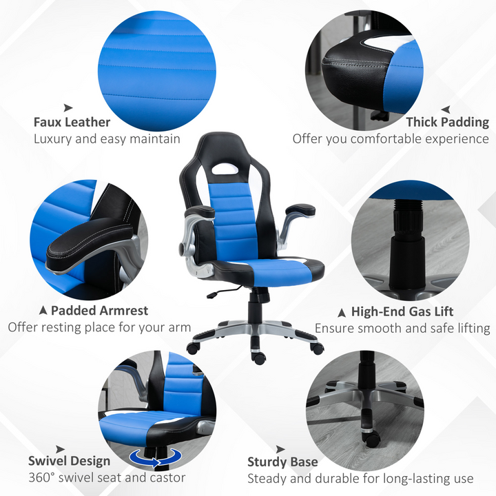 Ergonomic PU Leather Gaming Desk Chair with Tilt Function and Flip-Up Armrests (Blue) - Adjustable Height, 360° Swivel, Padded Comfort for Long Gaming Sessions - Premium  from Home Treasures - Just £139.99! Shop now at Home Treasures