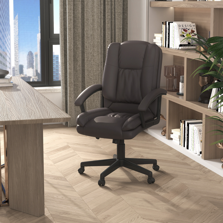 Swivel Executive Office Chair Mid Back Faux Leather Computer Desk Chair, Brown - Premium  from Home Treasures - Just £108.99! Shop now at Home Treasures