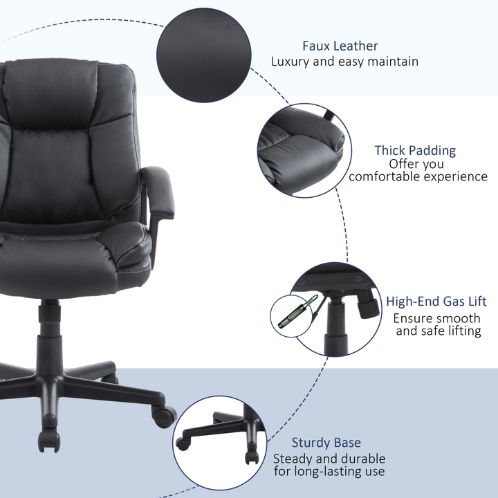 Swivel Executive Office Chair - Mid Back Faux Leather Computer Desk Chair for Home and Office Comfort - Premium  from Home Treasures - Just £130.99! Shop now at Home Treasures