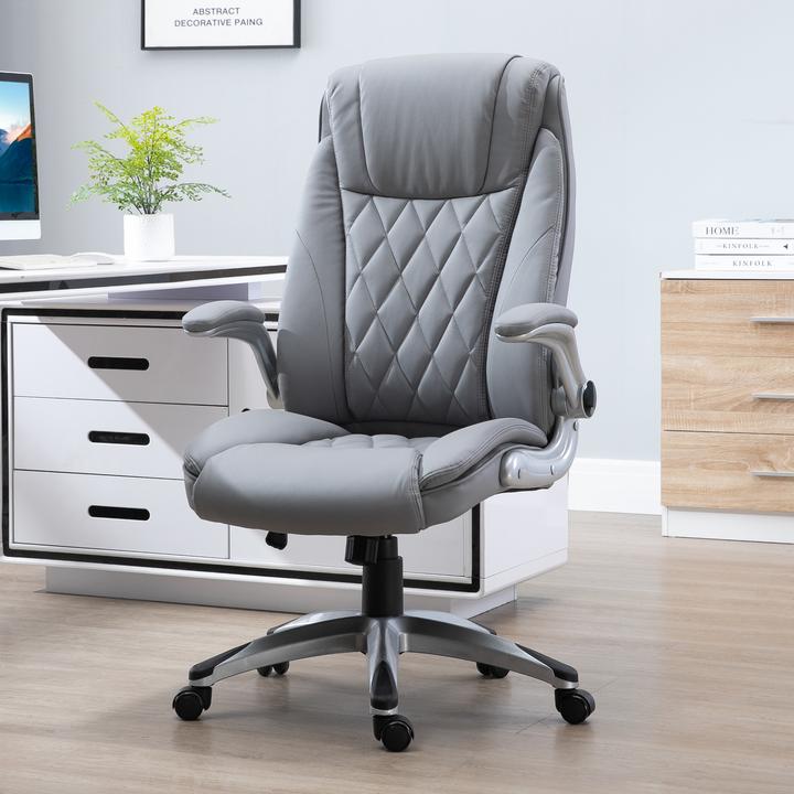 Vinsetto High Back PU Leather Executive Office Chair - Ergonomic, Adjustable Height, 360° Swivel, Flip-up Armrest, Grey - Premium  from Home Treasures - Just £189.99! Shop now at Home Treasures