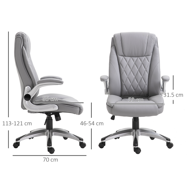 Vinsetto High Back PU Leather Executive Office Chair - Ergonomic, Adjustable Height, 360° Swivel, Flip-up Armrest, Grey - Premium  from Home Treasures - Just £189.99! Shop now at Home Treasures