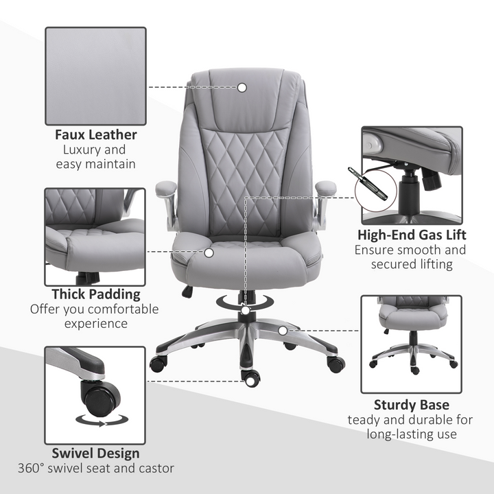 Vinsetto High Back PU Leather Executive Office Chair - Ergonomic, Adjustable Height, 360° Swivel, Flip-up Armrest, Grey - Premium  from Home Treasures - Just £189.99! Shop now at Home Treasures