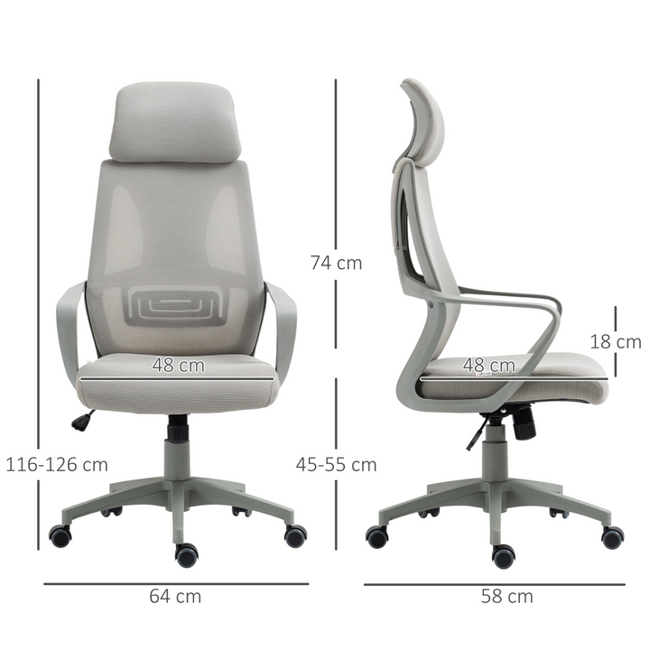 Vinsetto Grey Ergonomic Office Chair with High Mesh Back, Adjustable Height, Swivel Base & Wheels - Premium  from Home Treasures - Just £120.99! Shop now at Home Treasures