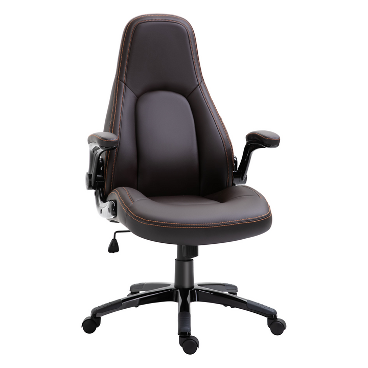 Vinsetto PU Leather Office Chair - Ergonomic Swivel Computer Desk Chair with Adjustable Height, Flip Up Armrests & Tilt Function - Dark Brown - Premium  from Home Treasures - Just £161.99! Shop now at Home Treasures