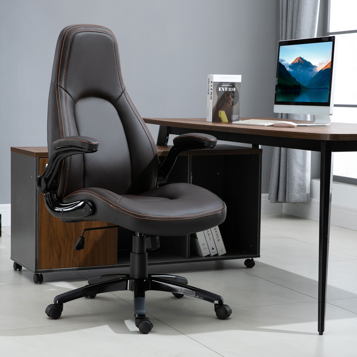 Vinsetto PU Leather Office Chair - Ergonomic Swivel Computer Desk Chair with Adjustable Height, Flip Up Armrests & Tilt Function - Dark Brown - Premium  from Home Treasures - Just £161.99! Shop now at Home Treasures