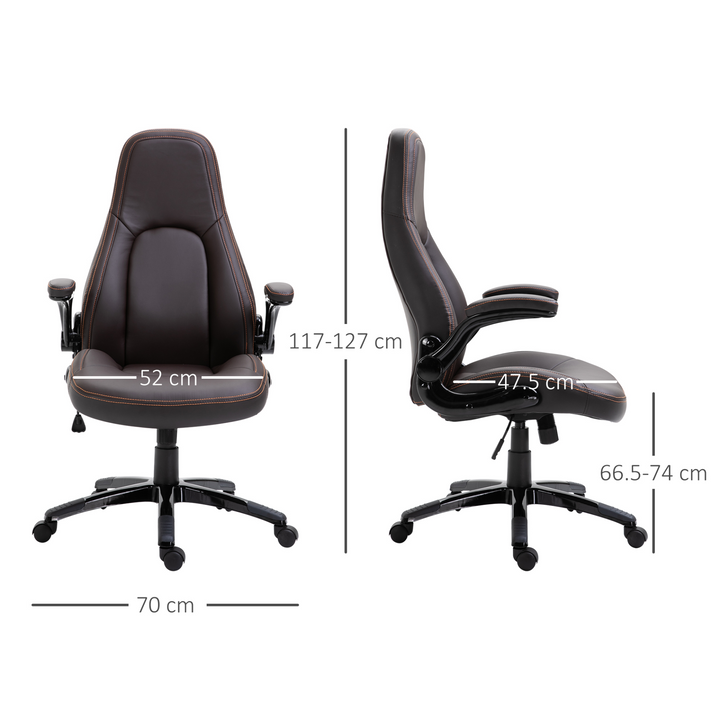 Vinsetto PU Leather Office Chair - Ergonomic Swivel Computer Desk Chair with Adjustable Height, Flip Up Armrests & Tilt Function - Dark Brown - Premium  from Home Treasures - Just £161.99! Shop now at Home Treasures