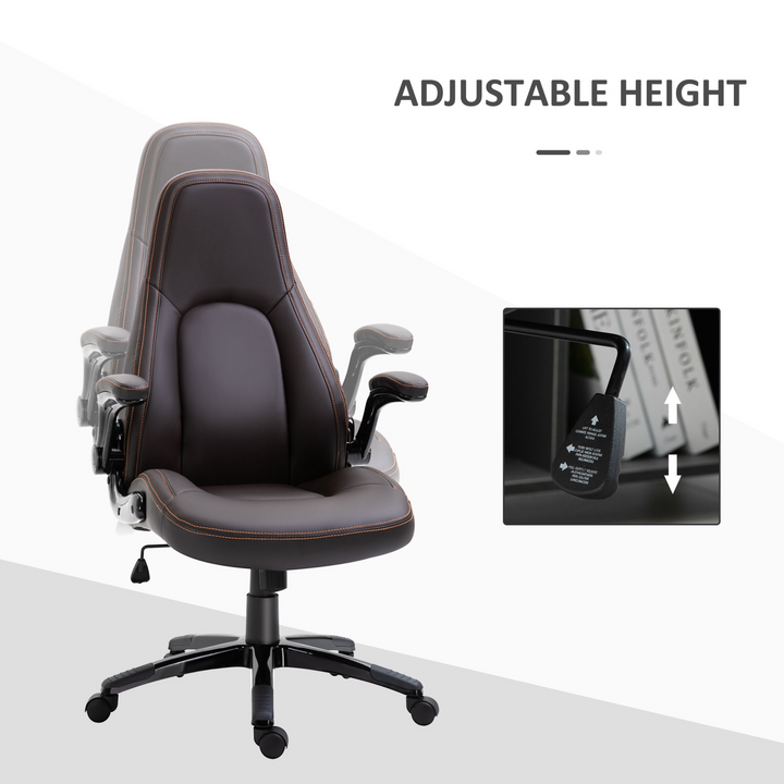 Vinsetto PU Leather Office Chair - Ergonomic Swivel Computer Desk Chair with Adjustable Height, Flip Up Armrests & Tilt Function - Dark Brown - Premium  from Home Treasures - Just £161.99! Shop now at Home Treasures