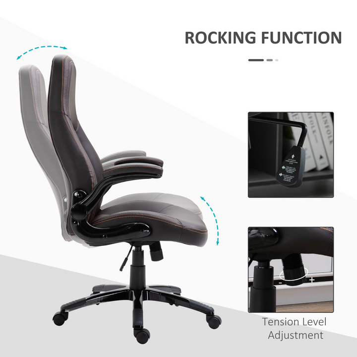 Vinsetto PU Leather Office Chair - Ergonomic Swivel Computer Desk Chair with Adjustable Height, Flip Up Armrests & Tilt Function - Dark Brown - Premium  from Home Treasures - Just £161.99! Shop now at Home Treasures