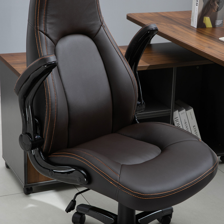 Vinsetto PU Leather Office Chair - Ergonomic Swivel Computer Desk Chair with Adjustable Height, Flip Up Armrests & Tilt Function - Dark Brown - Premium  from Home Treasures - Just £161.99! Shop now at Home Treasures