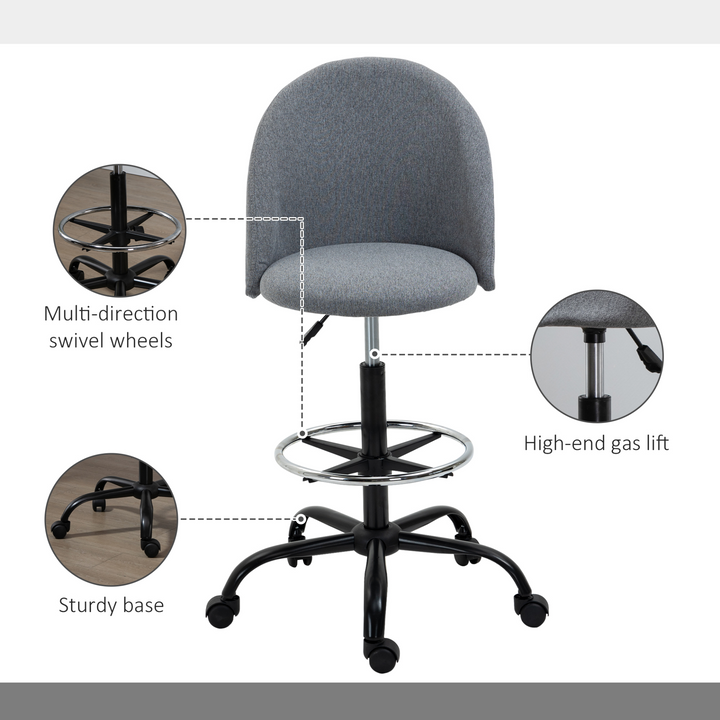 Vinsetto Ergonomic Adjustable Drafting Chair in Grey | Comfortable & Versatile Work Seating - Premium  from Home Treasures - Just £119.99! Shop now at Home Treasures