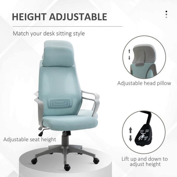 Vinsetto Ergonomic Office Chair with High Mesh Back, Adjustable Height, Blue - Ultimate Home Office Comfort & Style - Premium  from Home Treasures - Just £79.99! Shop now at Home Treasures