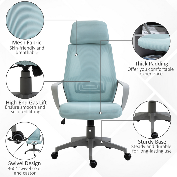 Vinsetto Ergonomic Office Chair with High Mesh Back, Adjustable Height, Blue - Ultimate Home Office Comfort & Style - Premium  from Home Treasures - Just £79.99! Shop now at Home Treasures