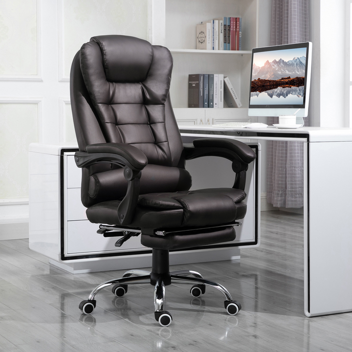 PU Leather Executive Office Chair - High Back, Swivel, Adjustable Height, Footrest, Brown - Premium  from Home Treasures - Just £186.99! Shop now at Home Treasures