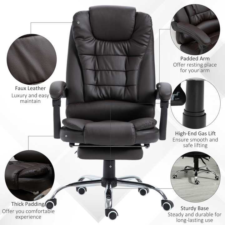 PU Leather Executive Office Chair - High Back, Swivel, Adjustable Height, Footrest, Brown - Premium  from Home Treasures - Just £186.99! Shop now at Home Treasures