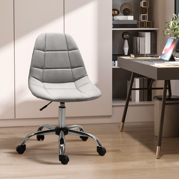 Vinsetto Grey Velvet Ergonomic Office Chair with Adjustable Height and Wheels - Armless Executive Chair for Home, Study, and Bedroom - Premium  from Home Treasures - Just £75.99! Shop now at Home Treasures