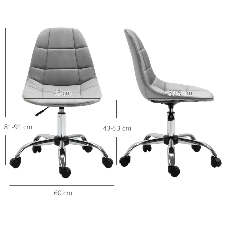 Vinsetto Grey Velvet Ergonomic Office Chair with Adjustable Height and Wheels - Armless Executive Chair for Home, Study, and Bedroom - Premium  from Home Treasures - Just £75.99! Shop now at Home Treasures