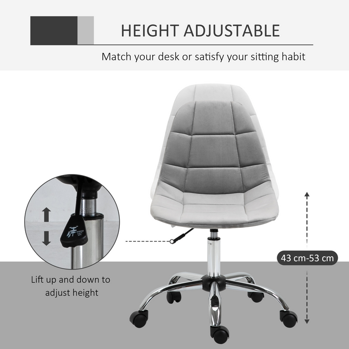 Vinsetto Grey Velvet Ergonomic Office Chair with Adjustable Height and Wheels - Armless Executive Chair for Home, Study, and Bedroom - Premium  from Home Treasures - Just £75.99! Shop now at Home Treasures