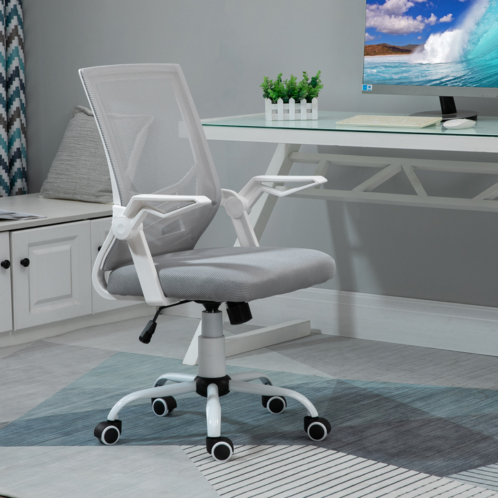 Vinsetto Mesh Office Chair - Ergonomic Swivel Task Chair with Lumbar Support, Adjustable Height, Flip-Up Arms, Grey - Premium  from Home Treasures - Just £89.99! Shop now at Home Treasures