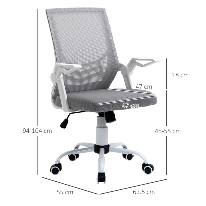 Vinsetto Mesh Office Chair - Ergonomic Swivel Task Chair with Lumbar Support, Adjustable Height, Flip-Up Arms, Grey - Premium  from Home Treasures - Just £89.99! Shop now at Home Treasures