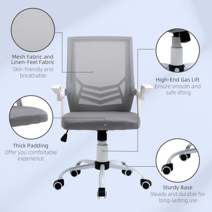 Vinsetto Mesh Office Chair - Ergonomic Swivel Task Chair with Lumbar Support, Adjustable Height, Flip-Up Arms, Grey - Premium  from Home Treasures - Just £89.99! Shop now at Home Treasures