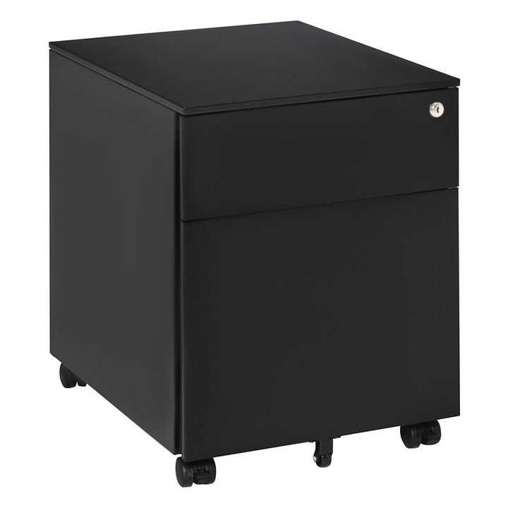 Vinsetto Lockable Steel Vertical File Cabinet with Pencil Tray and Casters, Home Filing Furniture for A4, Letters, and Legal-sized Files, 39 x 48 x 48.5cm, Black - Premium  from Home Treasures - Just £116.99! Shop now at Home Treasures