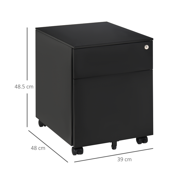 Vinsetto Lockable Steel Vertical File Cabinet with Pencil Tray and Casters, Home Filing Furniture for A4, Letters, and Legal-sized Files, 39 x 48 x 48.5cm, Black - Premium  from Home Treasures - Just £116.99! Shop now at Home Treasures