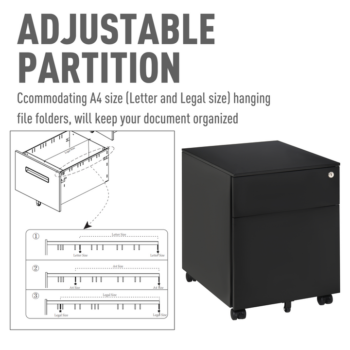 Vinsetto Lockable Steel Vertical File Cabinet with Pencil Tray and Casters, Home Filing Furniture for A4, Letters, and Legal-sized Files, 39 x 48 x 48.5cm, Black - Premium  from Home Treasures - Just £116.99! Shop now at Home Treasures