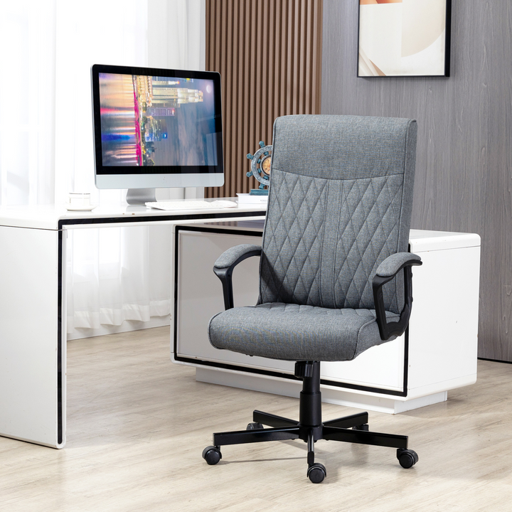 Vinsetto High-Back Home Office Chair, Linen Swivel Computer Chair with Adjustable Height & Tilt, Dark Grey - Premium  from Home Treasures - Just £131.99! Shop now at Home Treasures