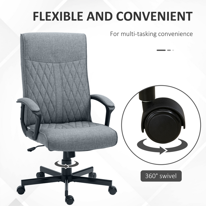 Vinsetto High-Back Home Office Chair, Linen Swivel Computer Chair with Adjustable Height & Tilt, Dark Grey - Premium  from Home Treasures - Just £131.99! Shop now at Home Treasures