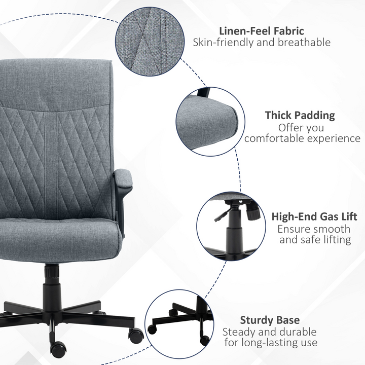 Vinsetto High-Back Home Office Chair, Linen Swivel Computer Chair with Adjustable Height & Tilt, Dark Grey - Premium  from Home Treasures - Just £131.99! Shop now at Home Treasures