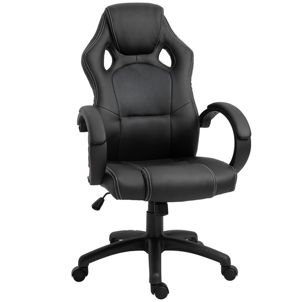 Ergonomic Faux Leather High-Back Swivel Office Chair - Adjustable Height, 360° Rotation, Comfortable PU Leather & Mesh Fabric, Black - Premium  from Home Treasures - Just £128.99! Shop now at Home Treasures