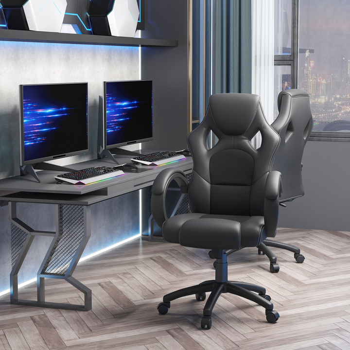 Ergonomic Faux Leather High-Back Swivel Office Chair - Adjustable Height, 360° Rotation, Comfortable PU Leather & Mesh Fabric, Black - Premium  from Home Treasures - Just £128.99! Shop now at Home Treasures