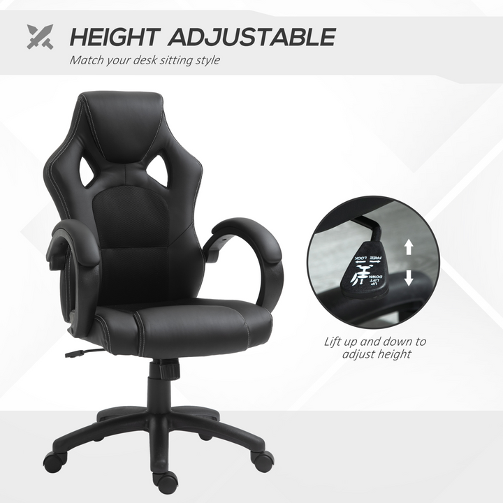 Ergonomic Faux Leather High-Back Swivel Office Chair - Adjustable Height, 360° Rotation, Comfortable PU Leather & Mesh Fabric, Black - Premium  from Home Treasures - Just £128.99! Shop now at Home Treasures