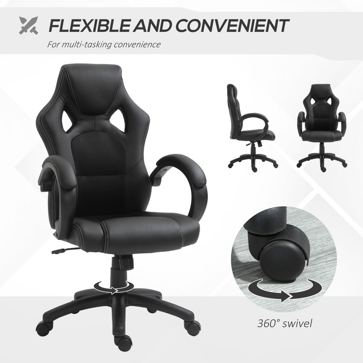 Ergonomic Faux Leather High-Back Swivel Office Chair - Adjustable Height, 360° Rotation, Comfortable PU Leather & Mesh Fabric, Black - Premium  from Home Treasures - Just £128.99! Shop now at Home Treasures