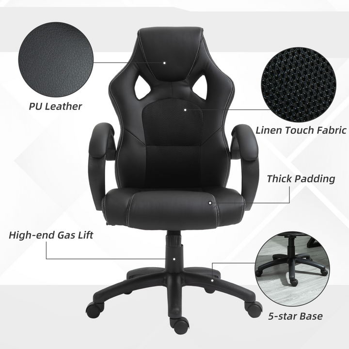 Ergonomic Faux Leather High-Back Swivel Office Chair - Adjustable Height, 360° Rotation, Comfortable PU Leather & Mesh Fabric, Black - Premium  from Home Treasures - Just £128.99! Shop now at Home Treasures