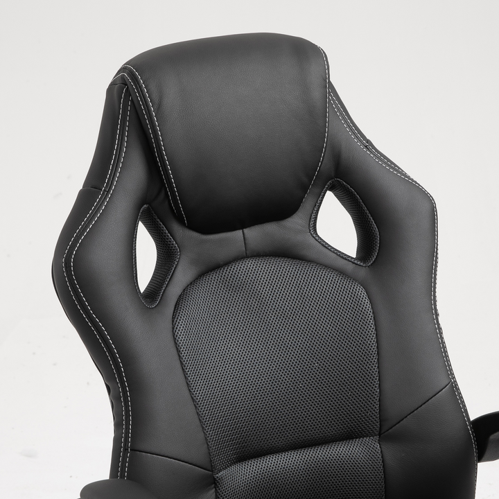 Ergonomic Faux Leather High-Back Swivel Office Chair - Adjustable Height, 360° Rotation, Comfortable PU Leather & Mesh Fabric, Black - Premium  from Home Treasures - Just £128.99! Shop now at Home Treasures