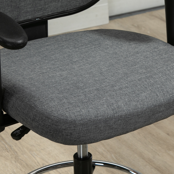 Vinsetto Grey Drafting Chair with Adjustable Footrest, Arms & Wheels – Perfect for Tall Work Surfaces - Premium  from Home Treasures - Just £107.99! Shop now at Home Treasures