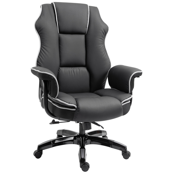 Vinsetto Piped PU Leather Home Office Chair with Adjustable Armrests (Black) - Ergonomic, Comfortable, and Rocking Design - Premium  from Home Treasures - Just £250.99! Shop now at Home Treasures