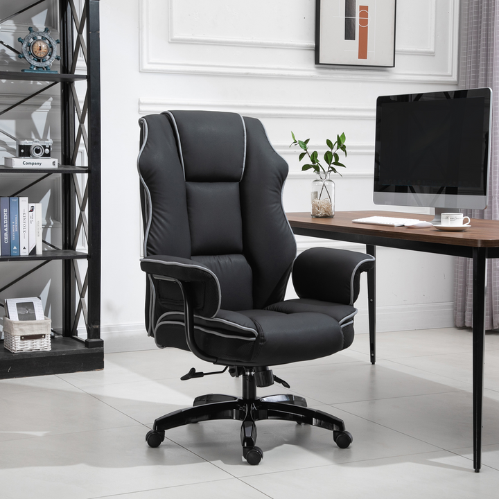 Vinsetto Piped PU Leather Home Office Chair with Adjustable Armrests (Black) - Ergonomic, Comfortable, and Rocking Design - Premium  from Home Treasures - Just £250.99! Shop now at Home Treasures