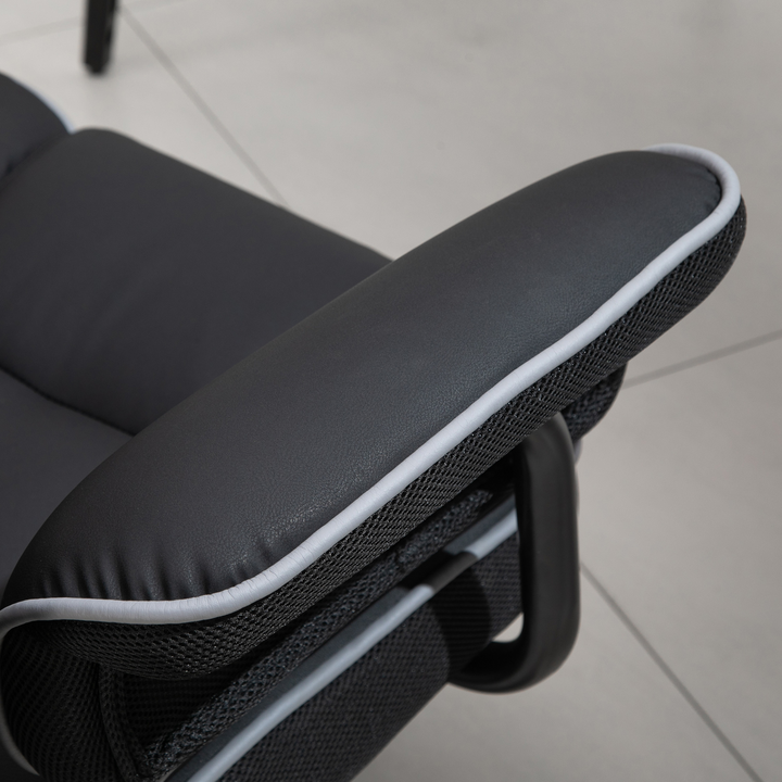 Piped PU Leather Home Office Chair w/ Armrests (Black) - Premium  from Home Treasures - Just £250.99! Shop now at Home Treasures