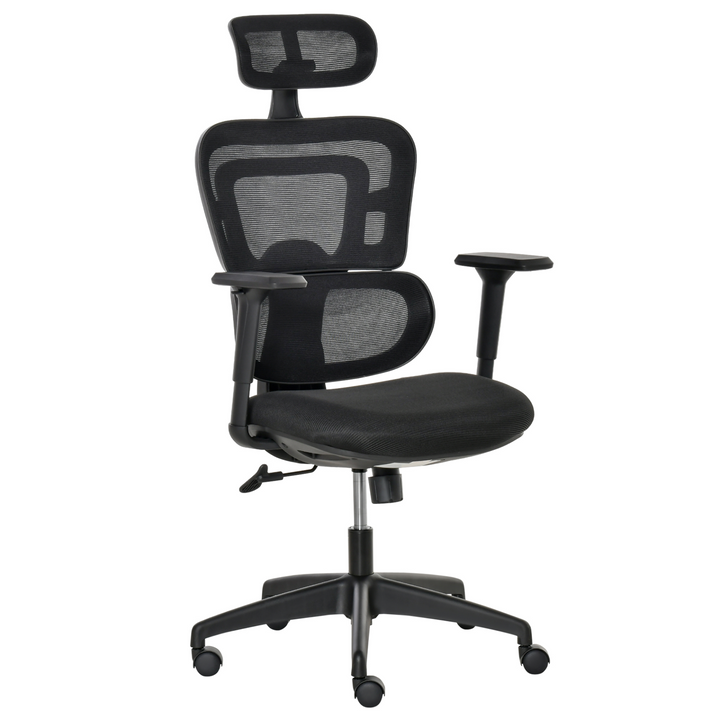 Vinsetto Mesh Ergonomic Home Office Chair with Padded Seat and Adjustable Headrest - Black - Premium  from Home Treasures - Just £138.99! Shop now at Home Treasures