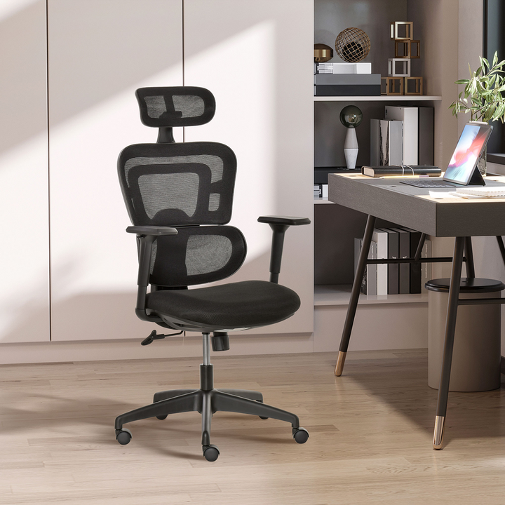 Vinsetto Mesh Ergonomic Home Office Chair with Padded Seat and Adjustable Headrest - Black - Premium  from Home Treasures - Just £138.99! Shop now at Home Treasures