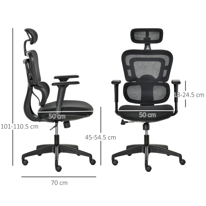 Vinsetto Mesh Ergonomic Home Office Chair with Padded Seat and Adjustable Headrest - Black - Premium  from Home Treasures - Just £138.99! Shop now at Home Treasures