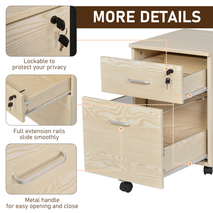 Vinsetto 2-Drawer Locking Office Filing Cabinet with 5 Wheels Rolling Storage - Premium  from Home Treasures - Just £71.99! Shop now at Home Treasures