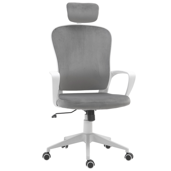 Vinsetto High-Back Ergonomic Office Chair with Velvet Fabric, Adjustable Headrest and Height, 360° Wheels - Grey - Premium  from Home Treasures - Just £90.99! Shop now at Home Treasures