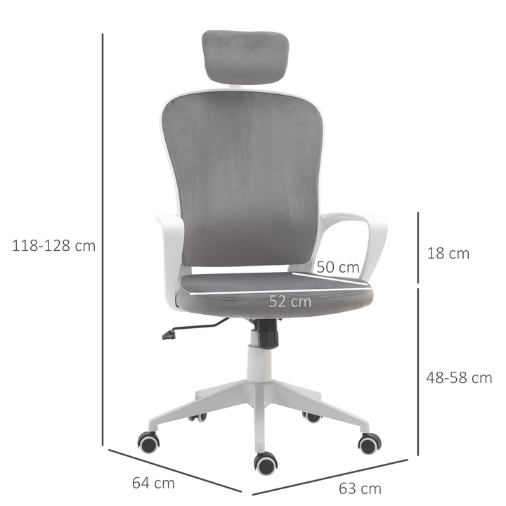 Vinsetto High-Back Ergonomic Office Chair with Velvet Fabric, Adjustable Headrest and Height, 360° Wheels - Grey - Premium  from Home Treasures - Just £90.99! Shop now at Home Treasures