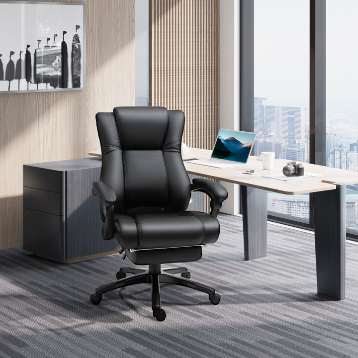 Vinsetto Ergonomic Home Office Chair - PU Leather, Footrest, Adjustable Height, and Recline (Black) - Premium  from Home Treasures - Just £216.99! Shop now at Home Treasures